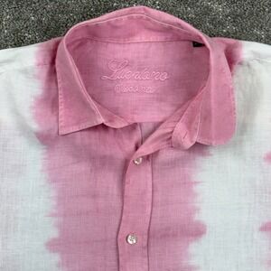 Luchiano Visconti Mens XXL Pink Tie Dye 100% Linen Summer Resort Beach Shirt